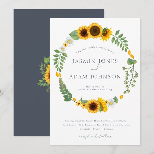 Boho Royal Blue Opulence Zonnebloemen Bruiloft Kaart (Voorkant / Achterkant)