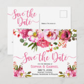 Boho Roze Aquarel Bloem Typografie Bruiloft Aankondigingskaart (Voorkant / Achterkant)