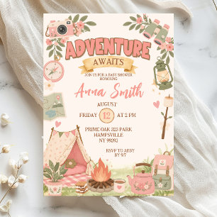 Boho Roze Avontuur Wacht Baby Borrel Kaart