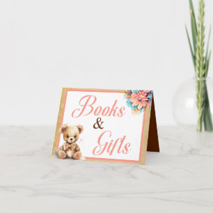 Boho Roze Beer Baby shower Boeken en geschenken Kaart