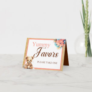 Boho Roze Beer Baby shower Yummy Favors Table Kaart