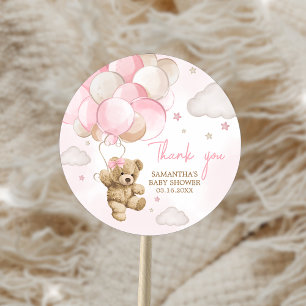 Boho Roze Beer Ballon Baby Shower Ronde Sticker