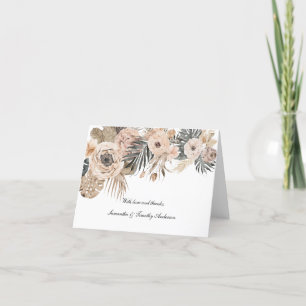 Boho Roze Beige Grijs Bloemige Botanische Trouw Bedankkaart