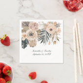 Boho Roze Beige Grijs Bloemige Botanische Trouw Servet (Insitu)