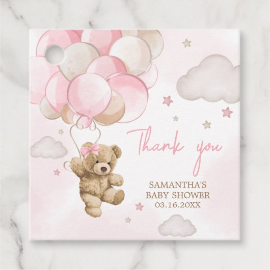 Boho roze Beren ballon Baby shower Bedankjes Labels (Voorkant)