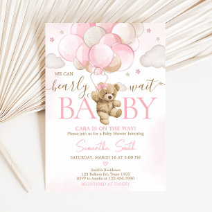 Boho roze Beren ballon Baby shower Kaart