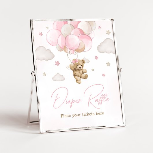 Boho Roze Beren ballon Baby shower luier Raffle Poster