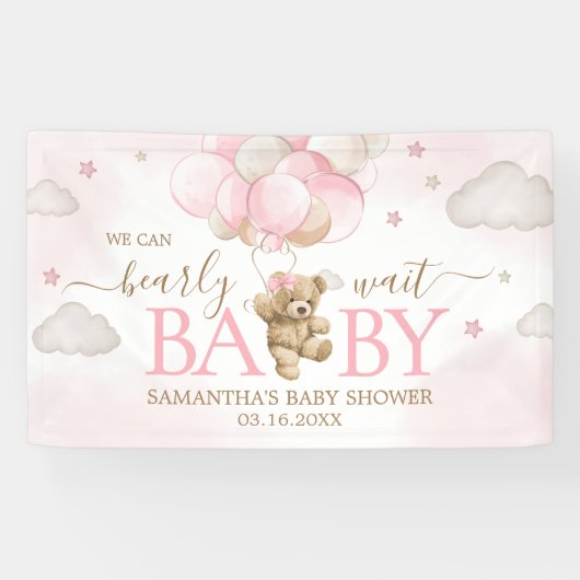 Boho roze Beren ballon Baby shower Spandoek (Horizontaal)