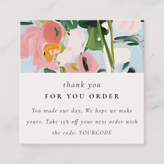 Boho Roze Blauw Geschilderde Bloemen Bedankt voor Vierkante Visitekaartje (Voorkant)