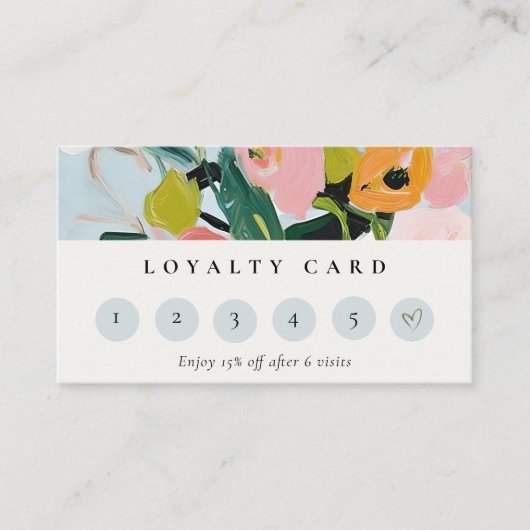 Boho Roze Blauw Groen Geschilderde Bloemen Loyalit Visitekaartje (Voorkant)