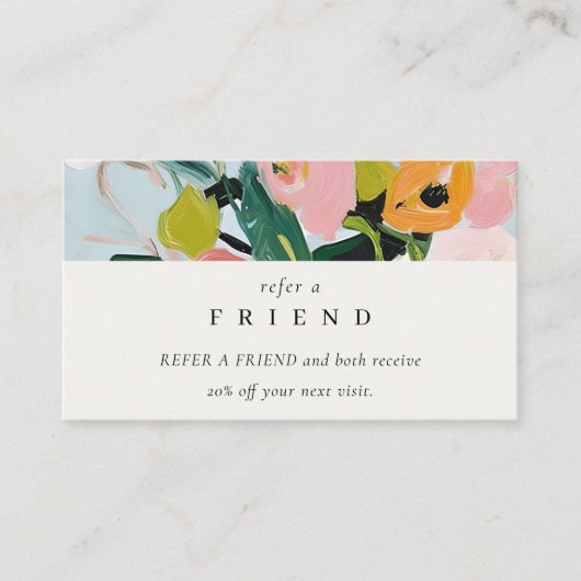 Boho Roze Blauw Groen Geschilderde Bloemen Verwijs Visitekaartje (Voorkant)