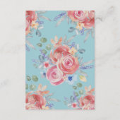 Boho Roze & Blauwe Bloemen Waterverf Trouwdetails Informatiekaartje (Achterkant)