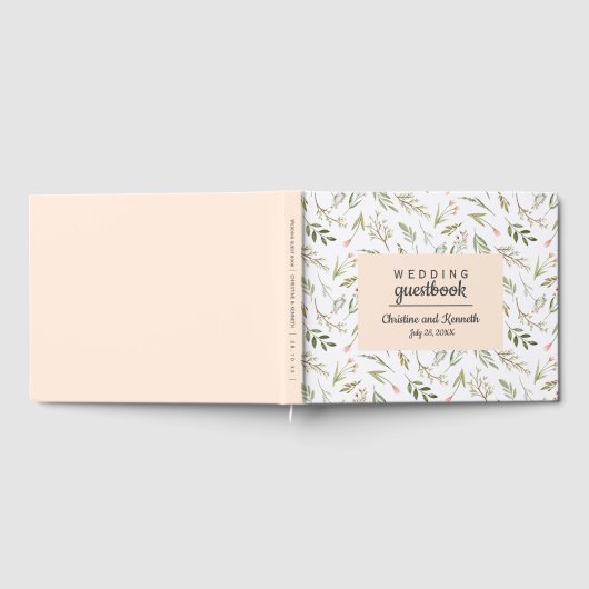 Boho roze blauwe bloemen Weddenschap Gepersonalise Gastenboek (Volledig)