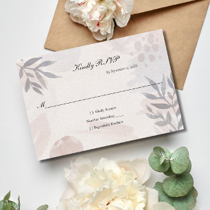 Boho Roze Blauwe Botanische Bladeren Watercolor Tr RSVP Kaartje
