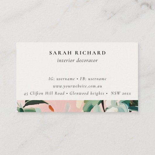 Boho Roze Blauwgroen Groen Geschilderd Bloemen Afs Visitekaartje (Achterkant)