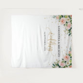 Boho roze bloem goud groene trouw achtergrond wandkleed (Voorkant (horizontaal))