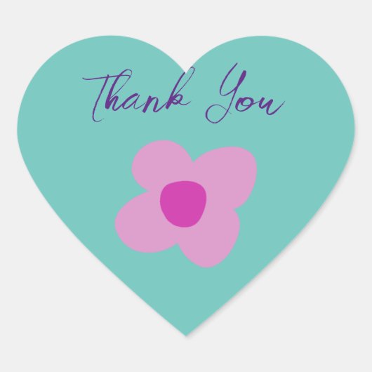 Boho Roze Bloem Hart Feeststicker Hart Sticker (Voorkant)