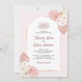 Boho roze bloemboog QR code moslim bruiloft Kaart (Voorkant)
