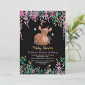 Boho Roze Bloemen Baby Herten Douche Uitnodiging (Staand voorkant)