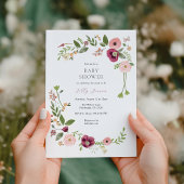 Boho Roze Bloemen Baby shower Kaart