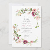 Boho Roze Bloemen Baby shower Kaart (Voorkant)