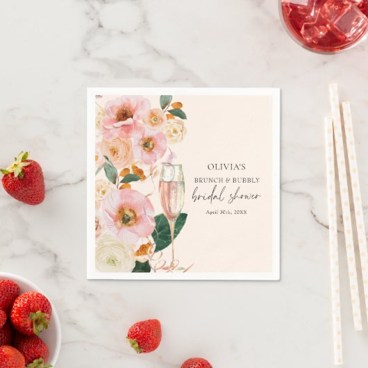 Boho Roze Bloemen Brunch & Bubbels Bruidsfeestje Servet (Insitu)