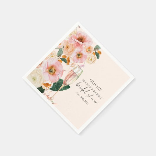 Boho Roze Bloemen Brunch & Bubbels Bruidsfeestje Servet (Hoek)