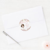 Boho Roze Bloemen Meisje 1e Communie Uw Boodschap Ronde Sticker (Envelop)