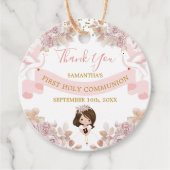 Boho Roze Bloemen Meisje 1e Heilige Communie Dank Bedankjes Labels (Voorkant)