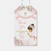 Boho Roze Bloemen Meisje EERSTE Heilige Communie K Cadeaulabel (Voorkant)