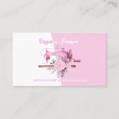 Boho Roze Bloemen Naaister Naaimachine Tailor Visitekaartje (Voorkant)