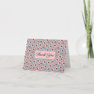 Boho Roze Bloemen Op Tealblauw  Bedankkaart