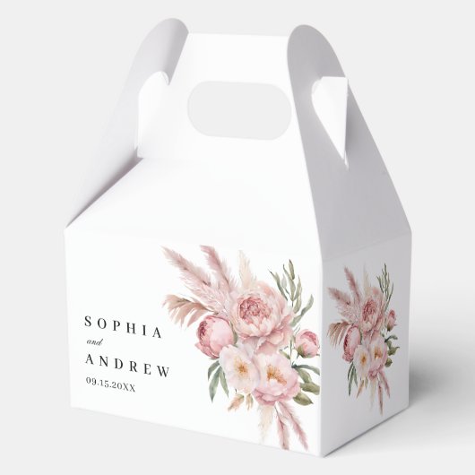 Boho roze bloemen pampas gras bruiloft bedankdoosjes (Voorkant)
