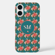 Boho Roze Bloemen Personaliseren Monogram