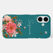 Boho Roze Bloemen Script Personaliseer Naam Case-Mate iPhone Case (Achterkant (horizontaal))