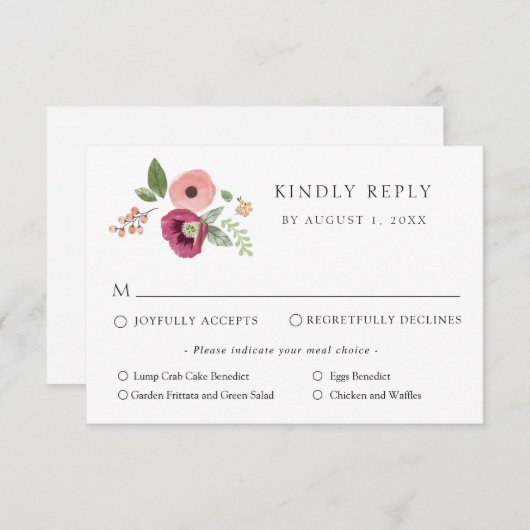 Boho Roze Bloemen Wedding Response Kaart (Voorkant / Achterkant)