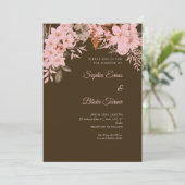 Boho Roze Bloemen Winter Mocha Bruin Bruiloft Kaart (Staand voorkant)