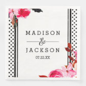 Boho Roze Bloemen & Zwarte Dot Bruiloft Monogram Servet (Voorkant)