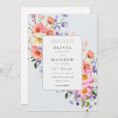 Boho roze bloemenbruiloft kaart (Voorkant / Achterkant)