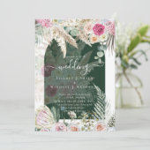 Boho Roze Bloemengras Trouwen Kaart (Staand voorkant)