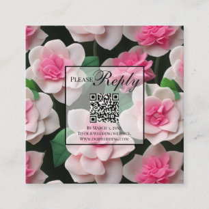  boho roze bloemengroen QR code Informatiekaartje
