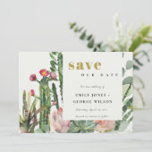 BOHO ROZE BLOEMENWOESTIJN CACTUS LOOFWERK WATERVER SAVE THE DATE (Staand voorkant)