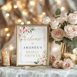 Boho roze bloemige bruiloftsshower welkomstbord poster