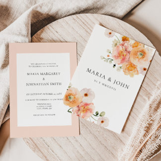 Boho Roze & Blush Bloemen Trouw Uitnodiging