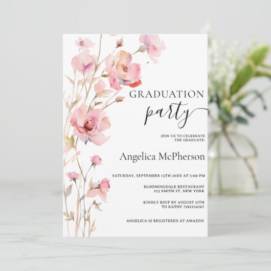 BOHO ROZE BLUSH WATERVERF FLOWERS AFSTUDEREN KAART (Staand voorkant)