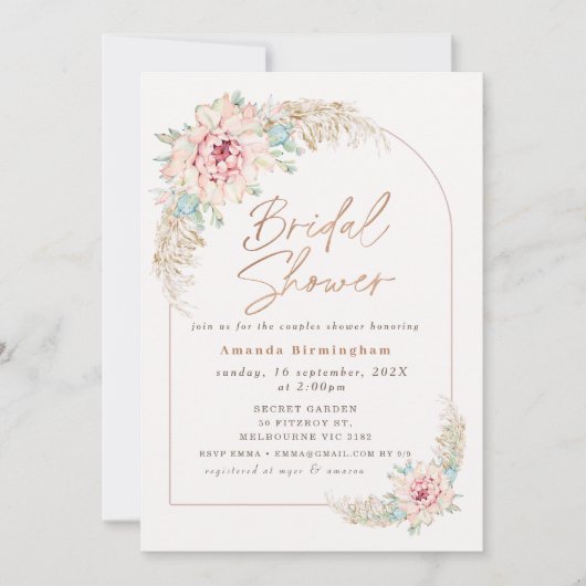 Boho Roze Cactus Roze Goud Bruiloft Feest Kaart (Voorkant)