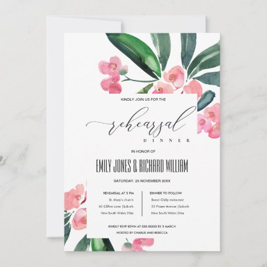 BOHO ROZE CHRISTUSDOORN BLOEI PROEFHuwelijksdiner Kaart (Voorkant)