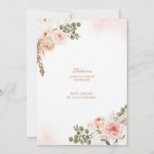 Boho Roze Coquette Pampasgras Eerste Heilige Commu Kaart (Achterkant)