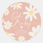 Boho Roze Daisy Bloem Ronde Sticker (Voorkant)