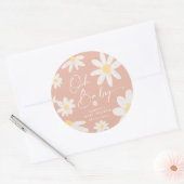 Boho Roze Daisy Bloem Ronde Sticker (Envelop)